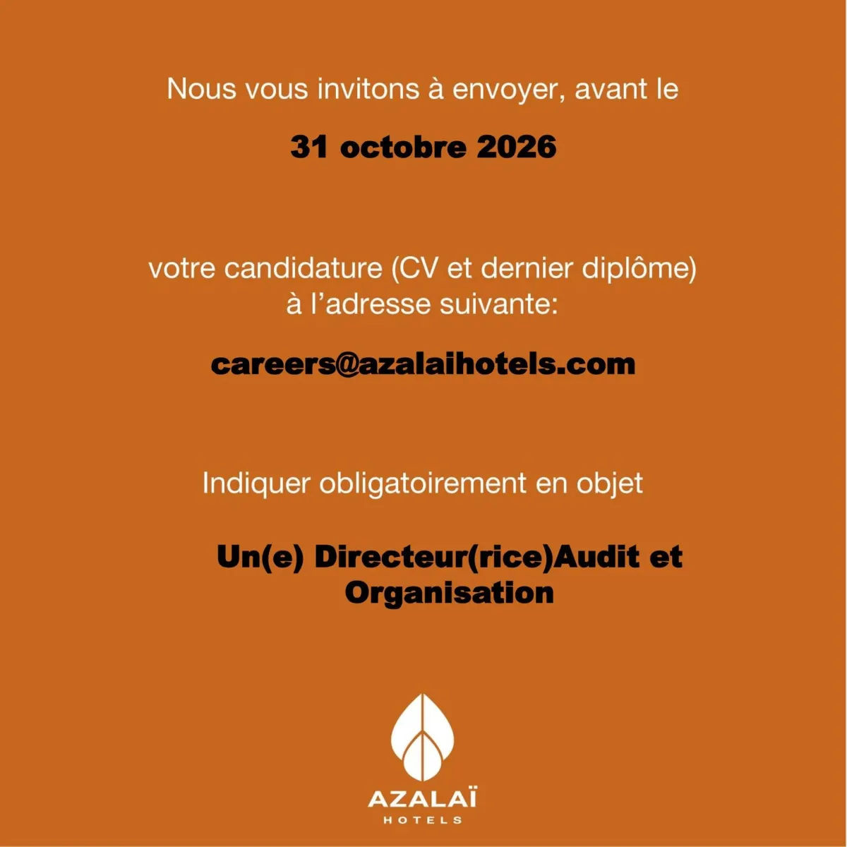Offre d'emploi RECRUTEMENT DIRECTEUR AUDIT ET ORGANISATION