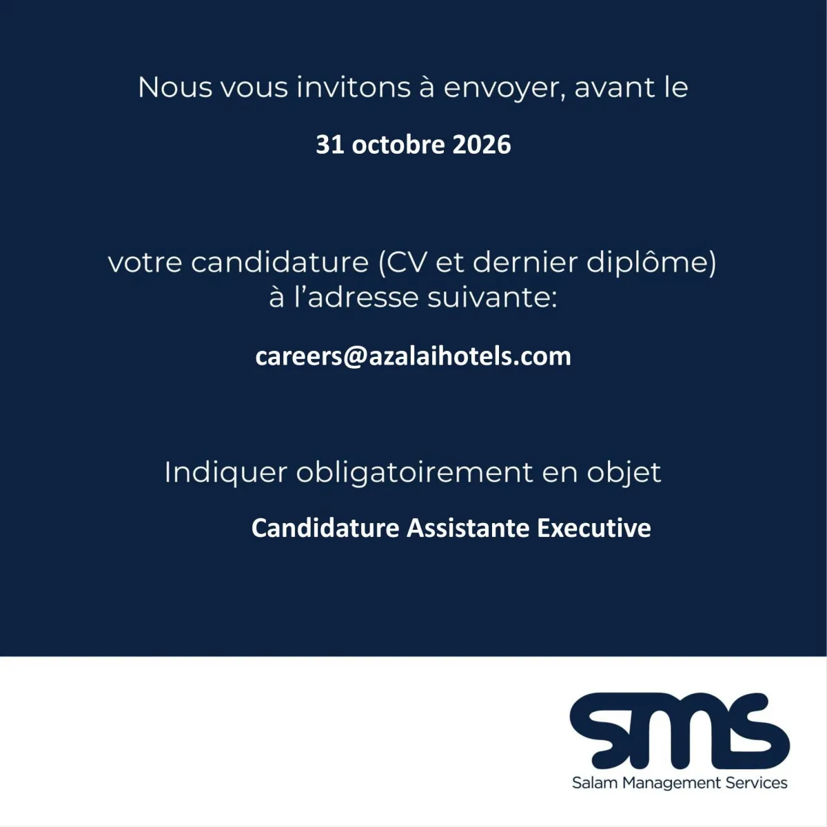 Offre d'emploi RECRUTEMENT ASSISTANT EXECUTIF (H/F)