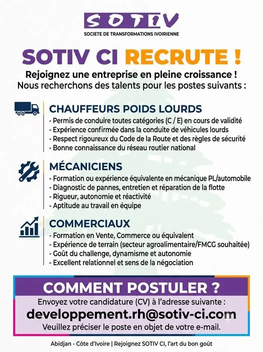 Offre d'emploi RECRUTEMENT DE PLUSIEURS POSTES