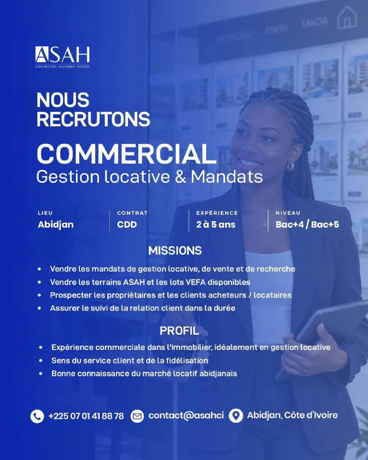 Offre d'emploi RECRUTEMENT COMMERCIAL GESTION LOCATIVE