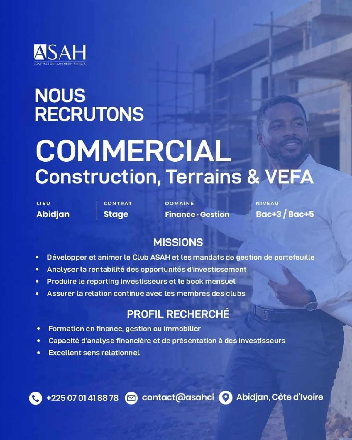 Offre d'emploi RECRUTEMENT COMMERCIAL TERRAIN VEFA