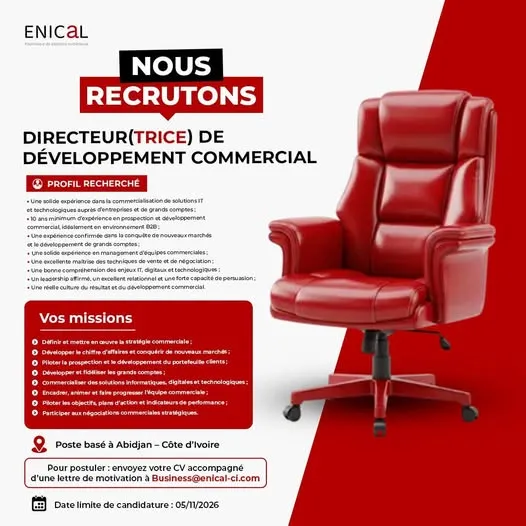 Offre d'emploi DIRECTEUR(TRICE) DE DÉVELOPPEMENT COMMERCIAL