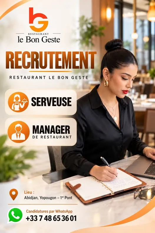 Offre d'emploi RECRUTEMENT SERVEUSE / MANAGER H/F