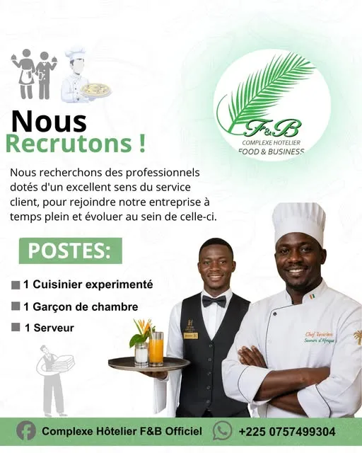 Offre emploi RECRUTEMENT DE PLUSIEURS POSTES à COTE D'IVOIRE