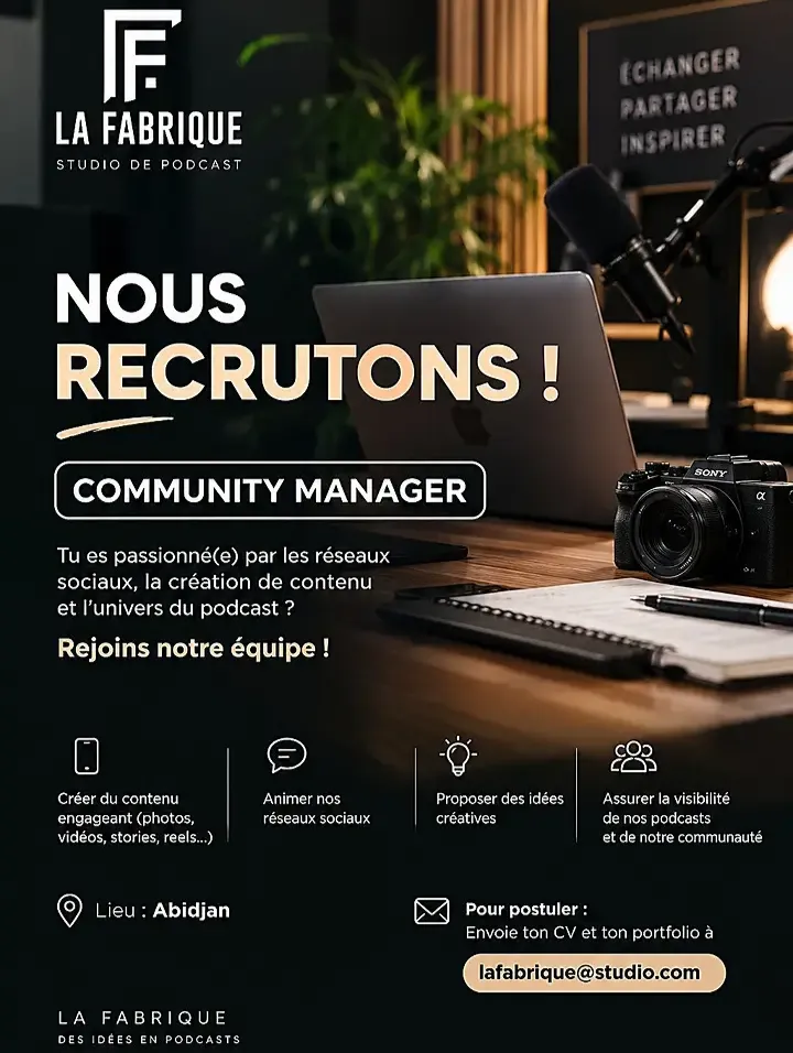 Offre emploi RECRUTEMENT D'UN COMMUNITY MANAGER H/F à Abidjan