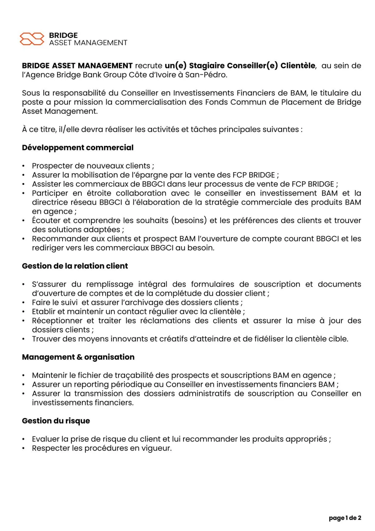 RECRUTEMENT STAGIAIRE CONSEILLER CLIENTELE (H/F)