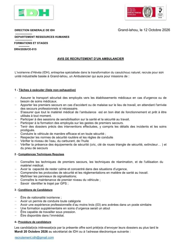 RECRUTEMENT AMBULANCIER / TOURNEUR- FRAISEUR