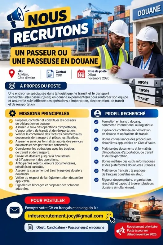 OPPORTUNITÉ D’EMPLOI | PASSEUR OU PASSEUSE EN DOUANE