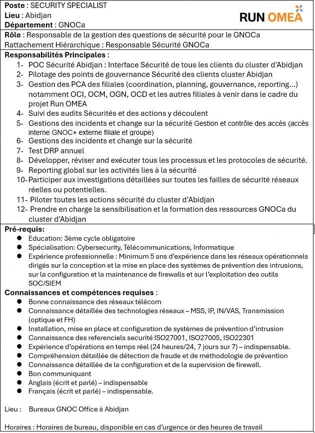 RECRUTEMENT SECURITY SPECIALIST (H/F)