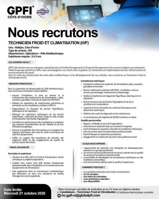 TECHNICIEN FROID ET CLIMATISATION (H/F)