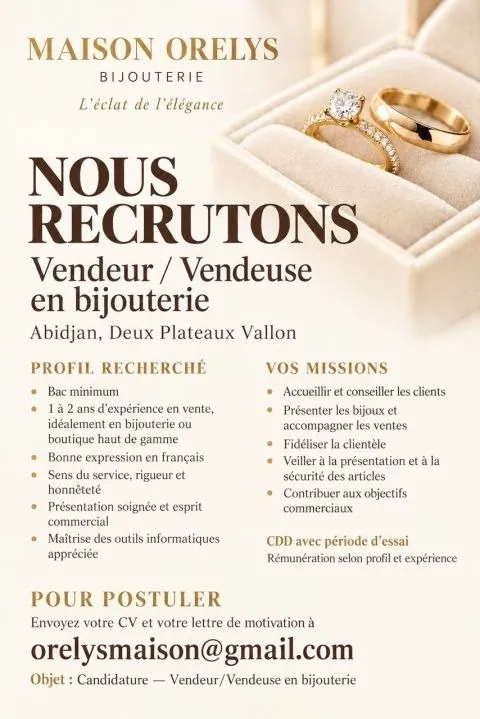 RECRUTEMENT DE VENDEUR /VENDEUSE