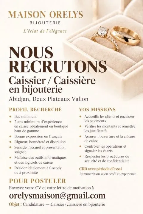 RECRUTEMENT D'UN CAISSIER / CAISSIERE