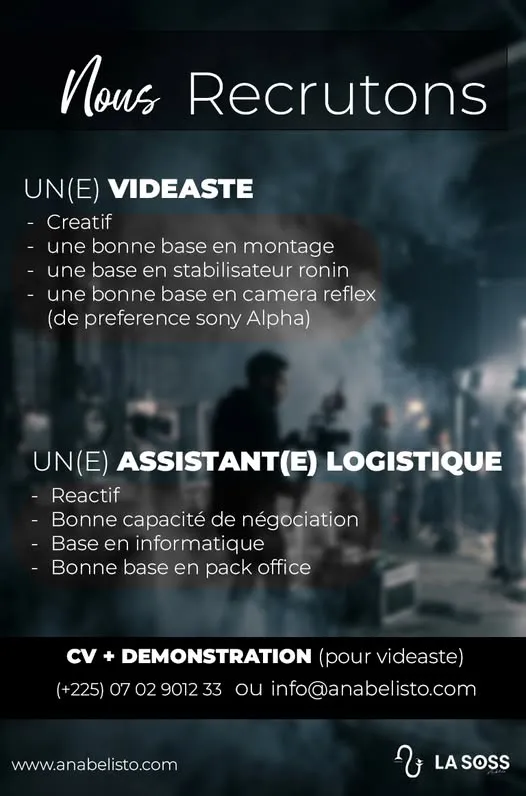 RECRUTEMENT VIDÉASTE ASSISTANT(E) LOGISTIQUE