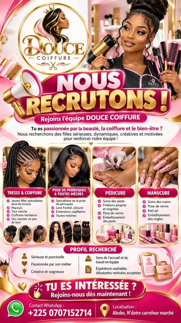DOUCE COIFFURE RECRUTE DES FILLES
