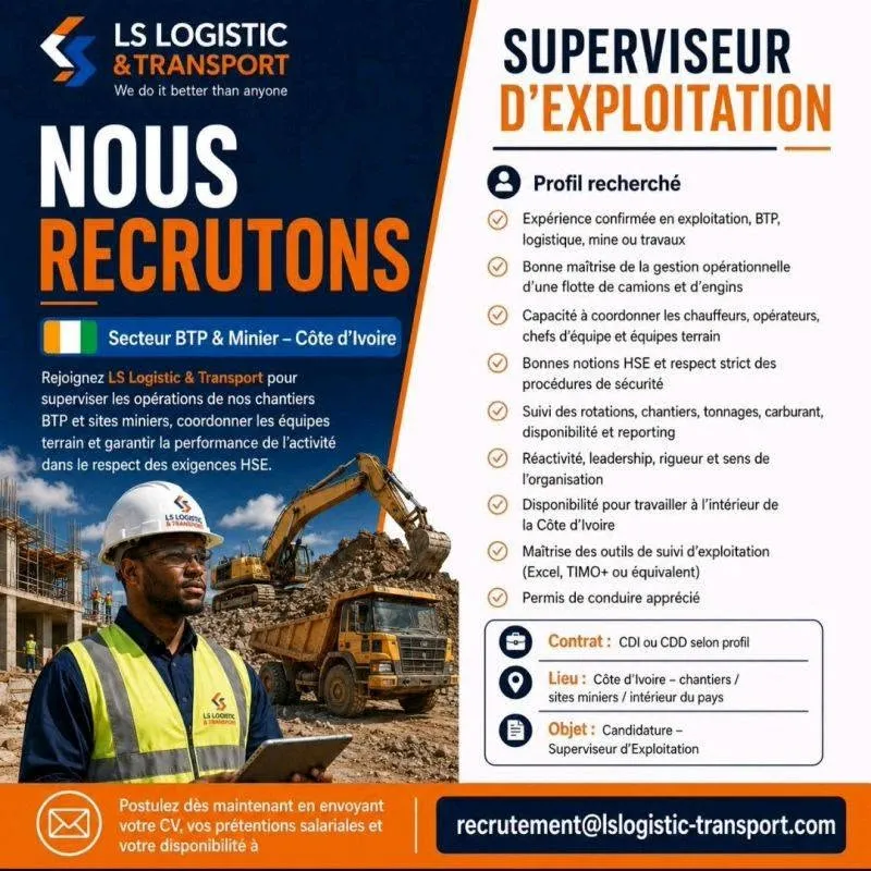 RECRUTEMENT SUPERVISEUR D'EXPLOITATION (H/F)