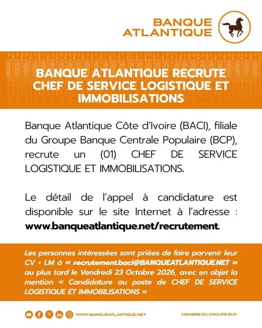 un (01) CHEF DE SERVICE LOGISTIQUE ET IMMOBILISATIONS
