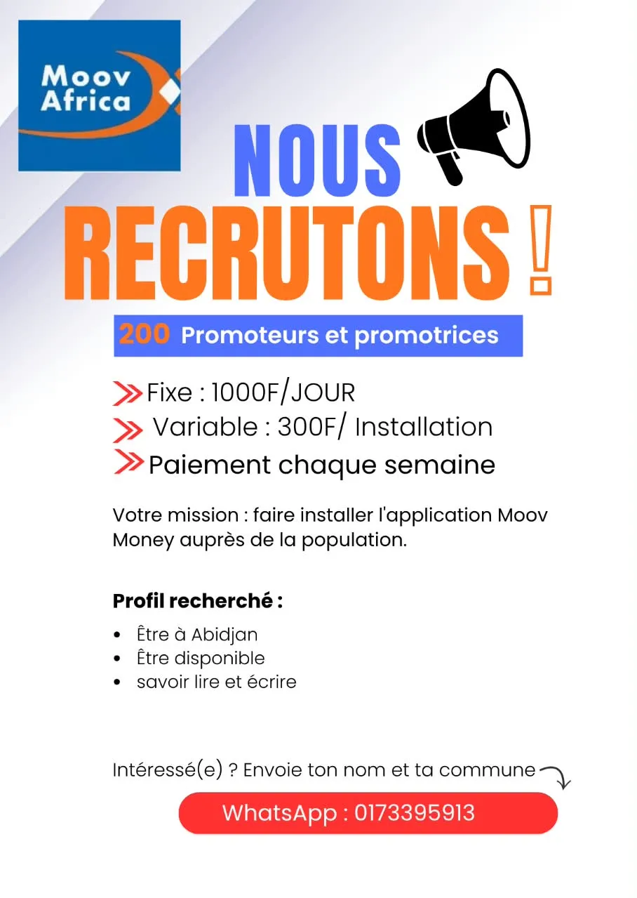 RECRUTEMENT MOOV DIGITAL CI : 200 PROMOTEURS