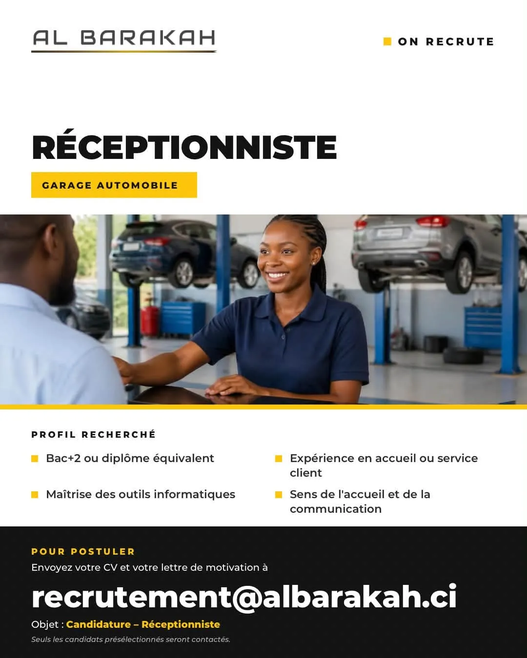 RECRUTEMENT D'UNE RÉCEPTIONNISTE (F)