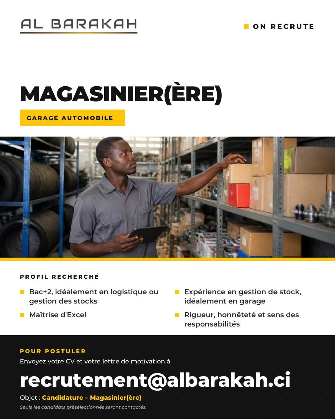 RECRUTEMENT DE MAGASINIER (H/F)