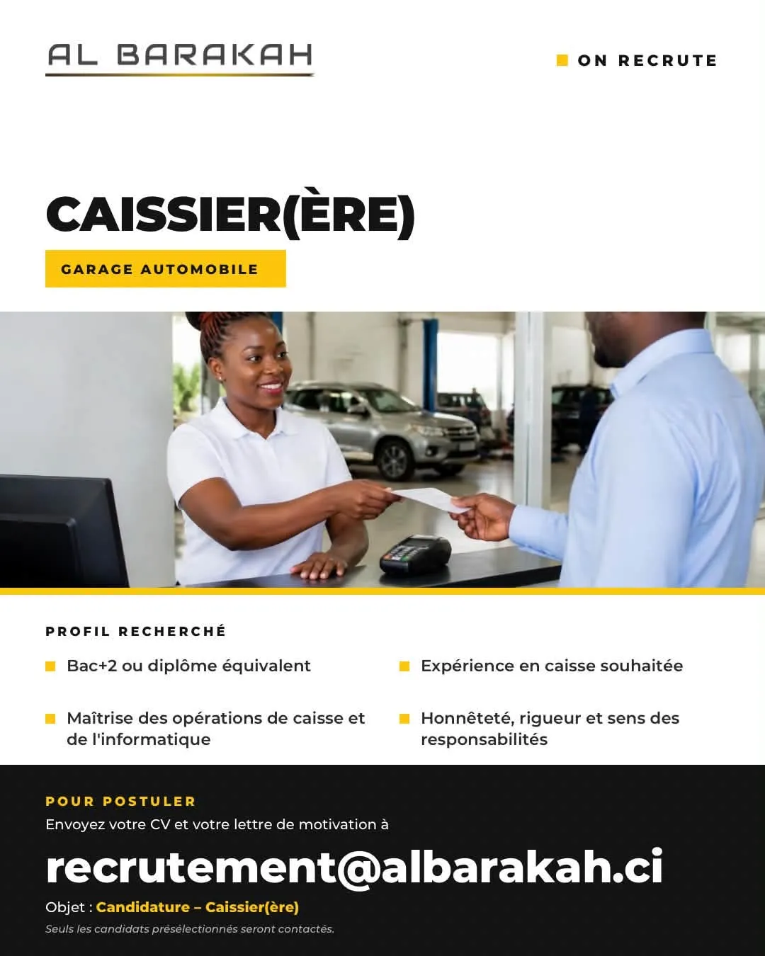 RECRUTEMENT DE CAISSIER (H/F)