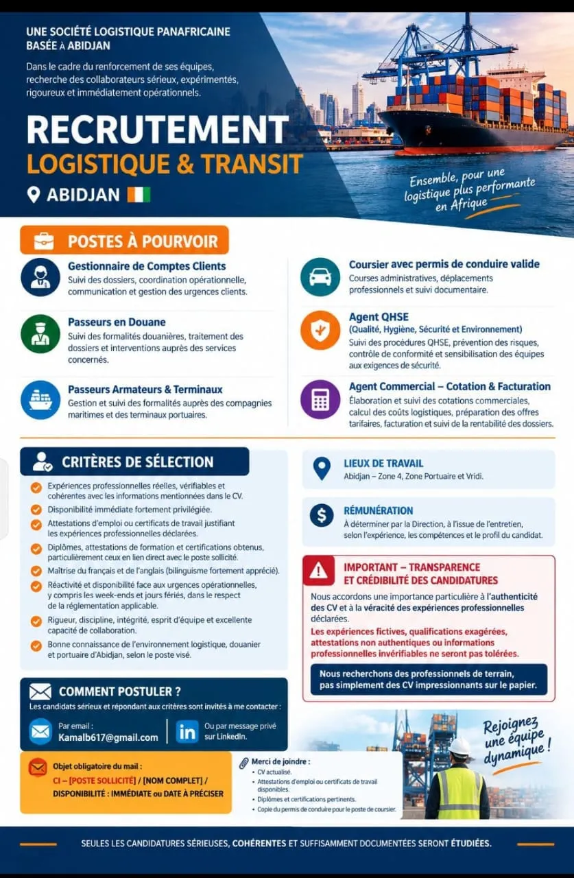 RECRUTEMENT DE PLUSIEURS POSTES
