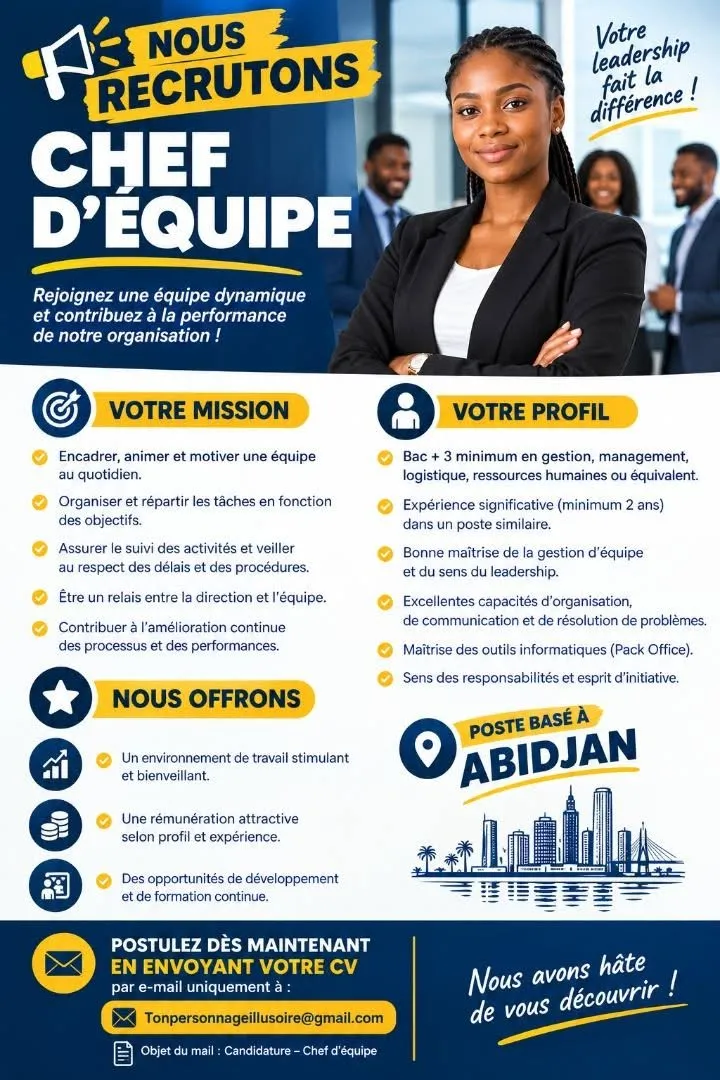 OFFRE D’EMPLOI CHEF D'EQUIPE (H/F)
