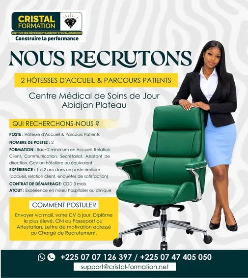 RECRUTEMENT DEUX HOTESSES D'ACCUEIL