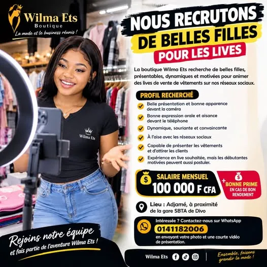 RECRUTEMENT VENDEUSE LIVE EN BOUTIQUE