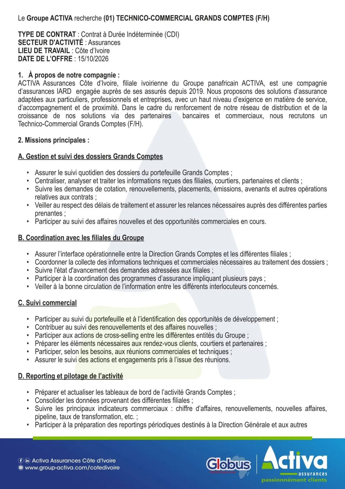 Offre d'emploi TECHNICO- COMMERCIAL GRANDS COMPTES