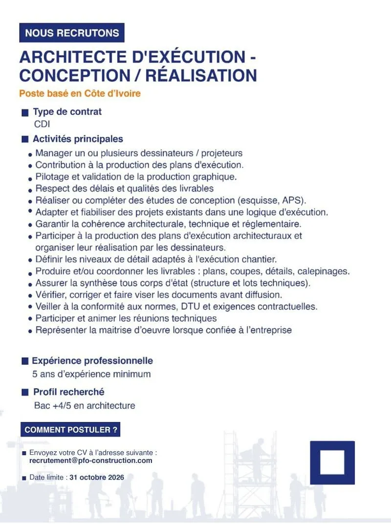 RECRUTEMENT ARCHITECTE D'EXCECUTION (H/F)