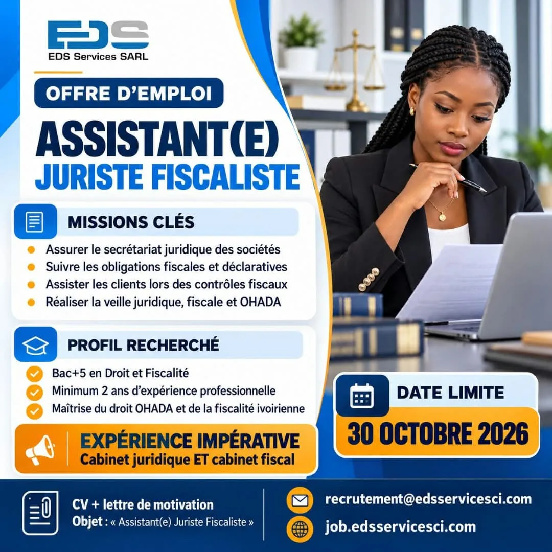 Offre d'emploi RECRUTEMENT ASSISTANT JURISTE FISCALITE (H/F)