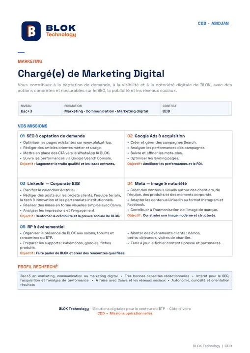 RECRUTEMENT CHARGE DE MARKETING DIGITAL (H/F)