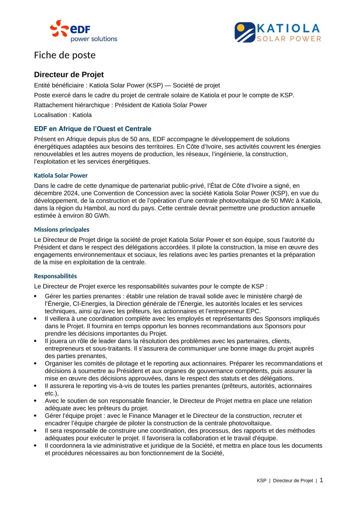 Offre d'emploi RECRUTEMENT DIRECTEUR DE PROJET