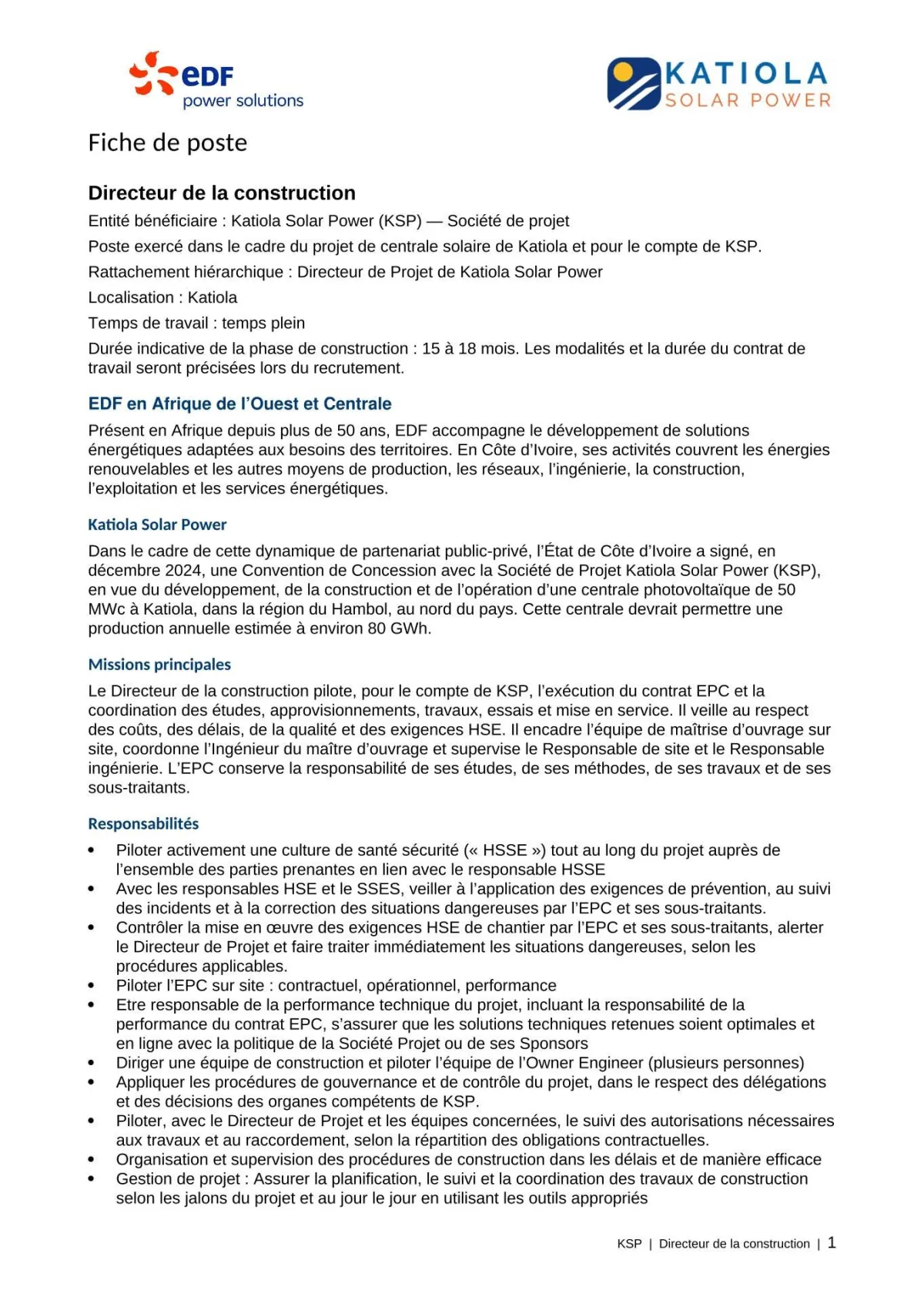 Offre d'emploi RECRUTEMENT DIRECTEUR DE CONSTRUCTION