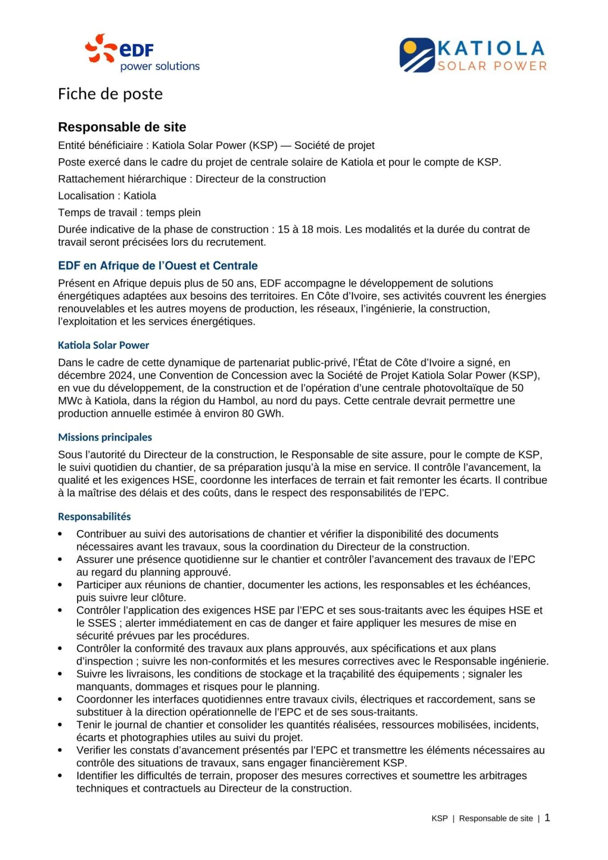 RECRUTEMENT RESPONSABLE DE SITE