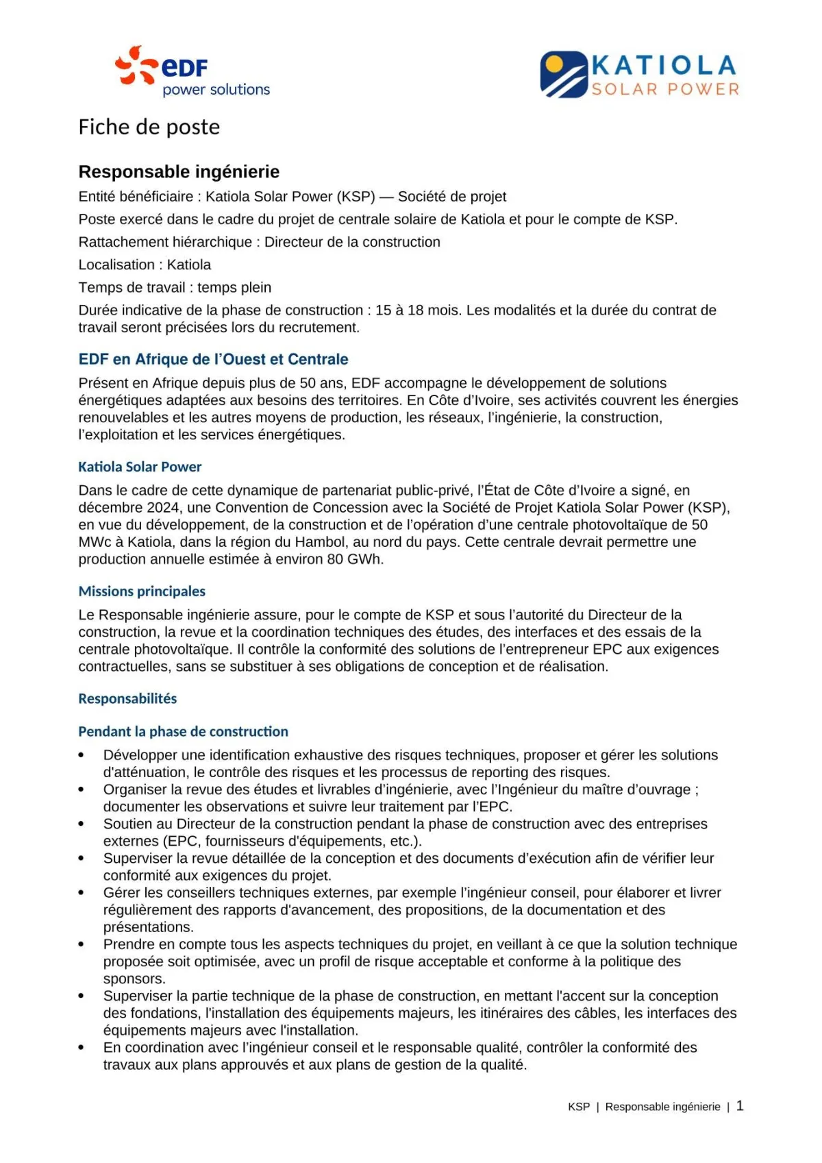 RECRUTEMENT RESPONSABLE INGENIERIE H/F