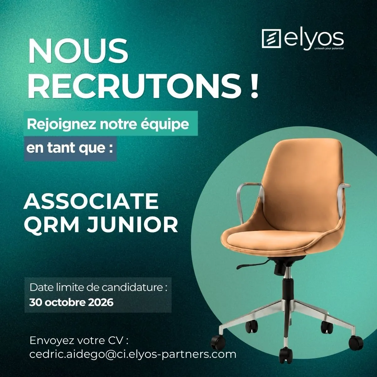 Offre d'emploi RECRUTEMENT ASSOCIATE QRM JUNIOR H/F