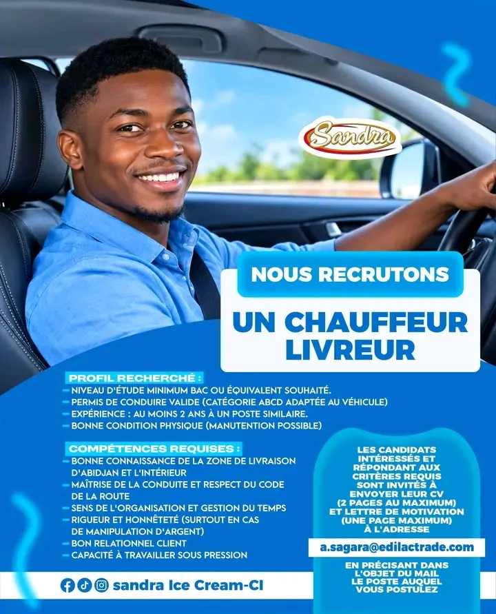 RECRUTEMENT D'UN CHAUFFEUR LIVREUR