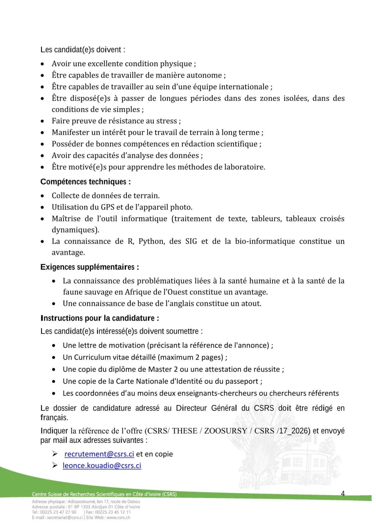 RECRUTEMENT DE SCIENTIFIQUE (H/F)