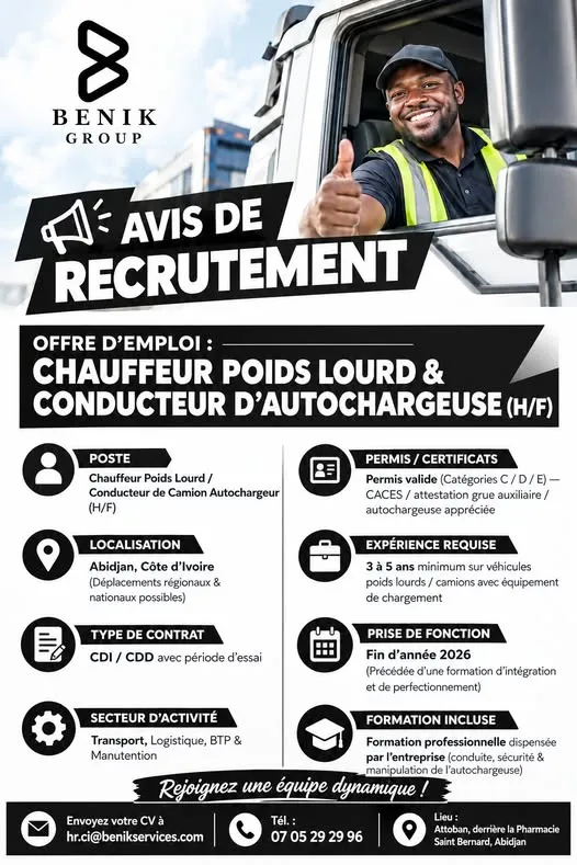 RECRUTEMENT CONDUCTEUR DE CAMION AUTOCHARGEUR (H/F)
