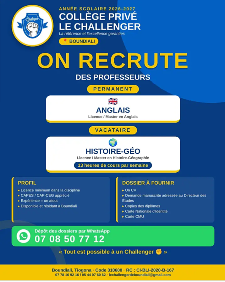 RECRUTEMENT DES PROFESSEURS H/F