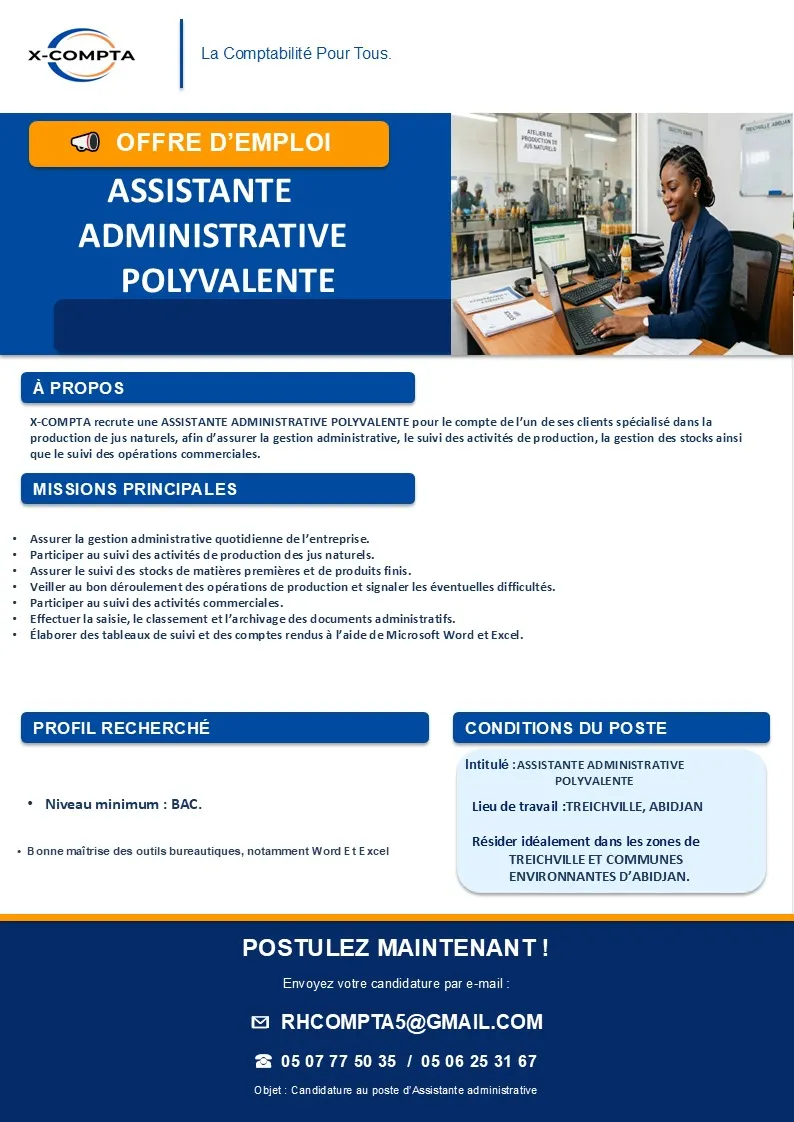 RECRUTEMENT ASSISTANTE ADMINISTRATIVE POLYVALENTE