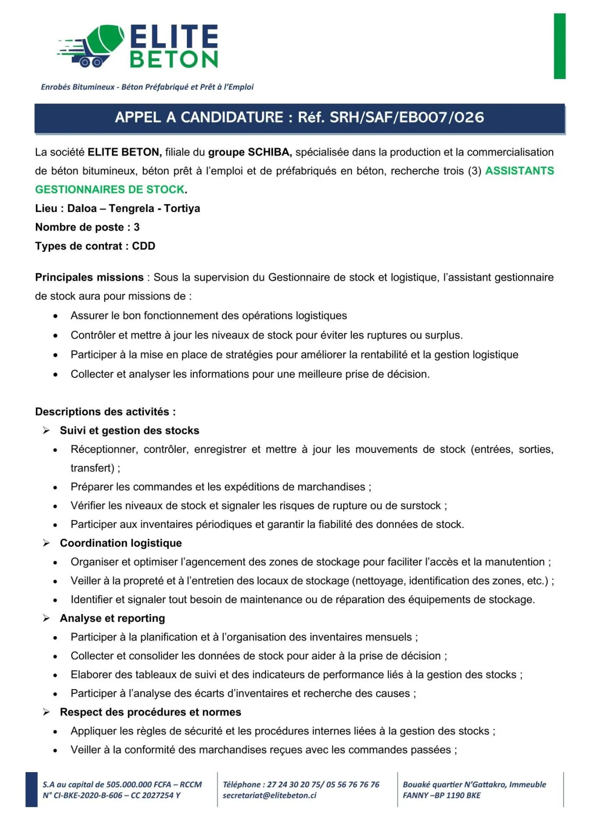 ASSISTANT.E GESTIONNAIRE DE STOCK