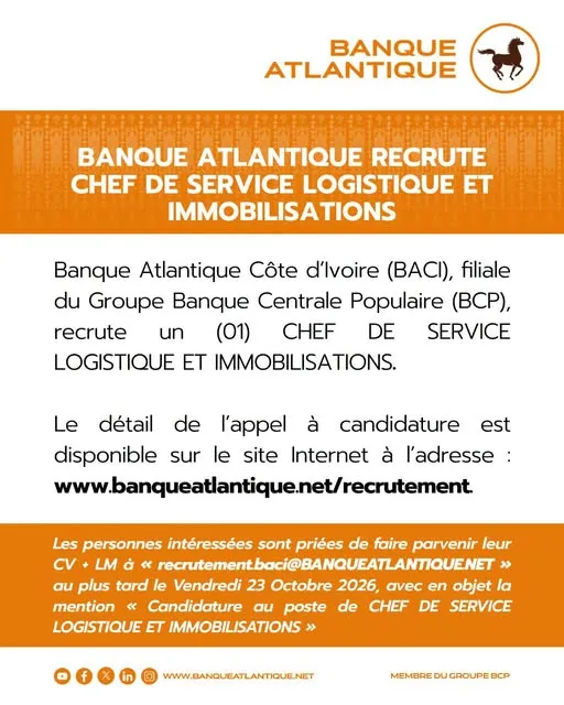 CHEF DE SERVICE LOGISTIQUE ET IMMOBILISATIONS.