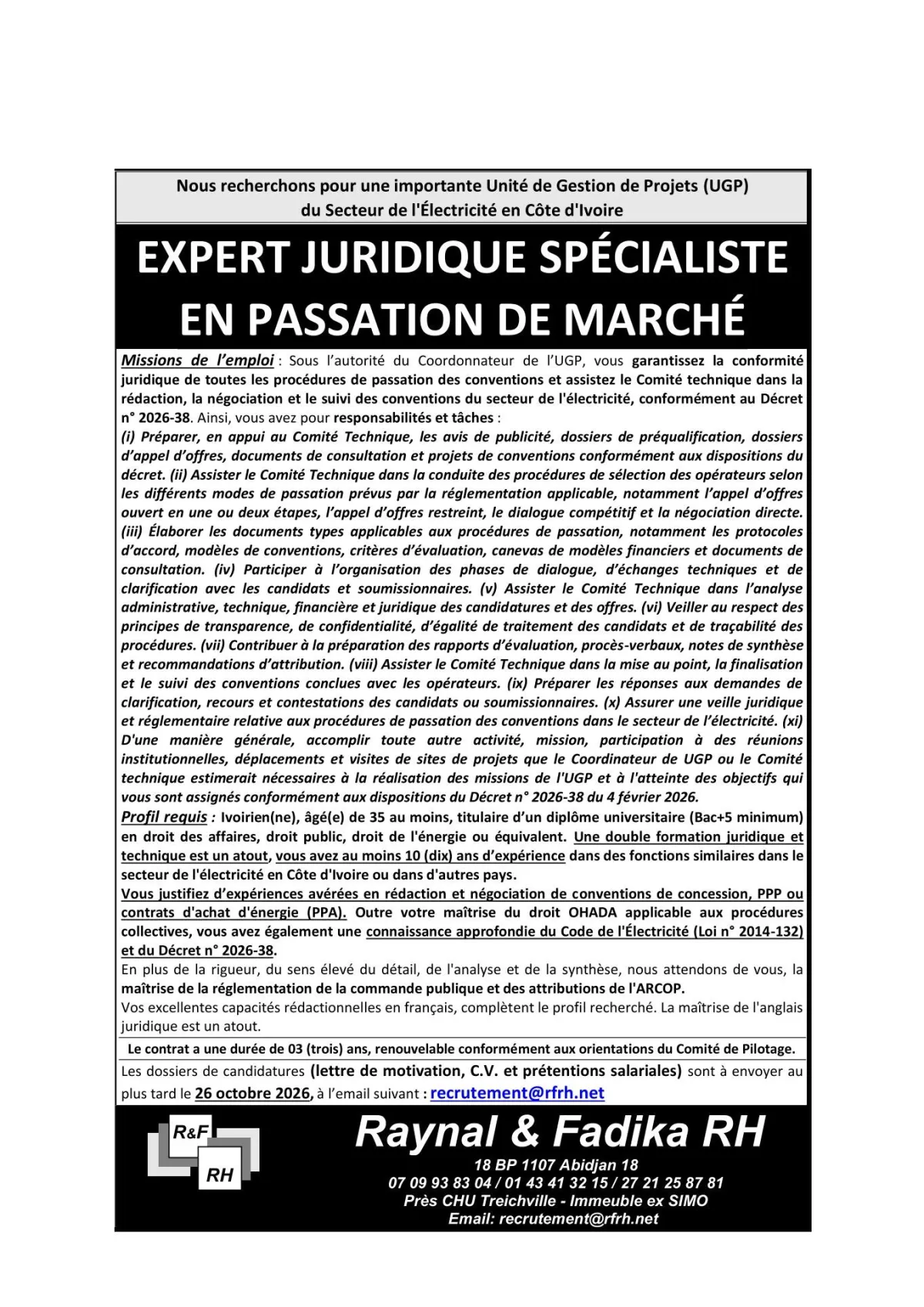 EXPERT JURIDIQUE SPÉCIALISTE EN PASSATION DE MARCHE