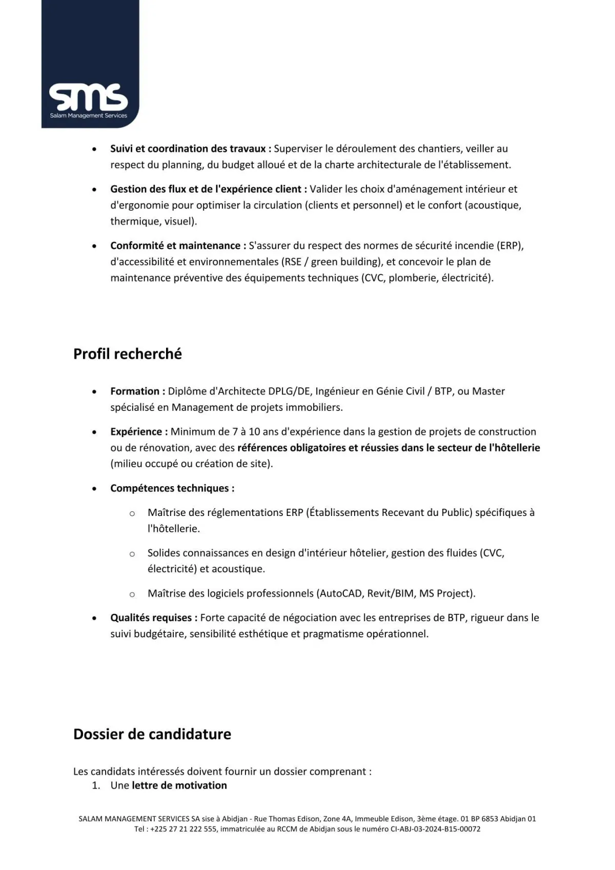 Offre d'emploi RECRUTEMENT CONSULTANT EXPERT EN BTP