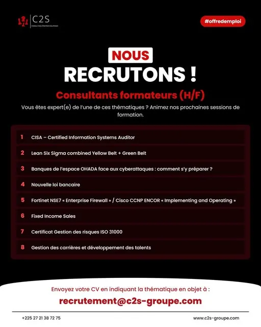 RECRUTEMENT DES CONSULTANTS FORMATEURS (H/F)