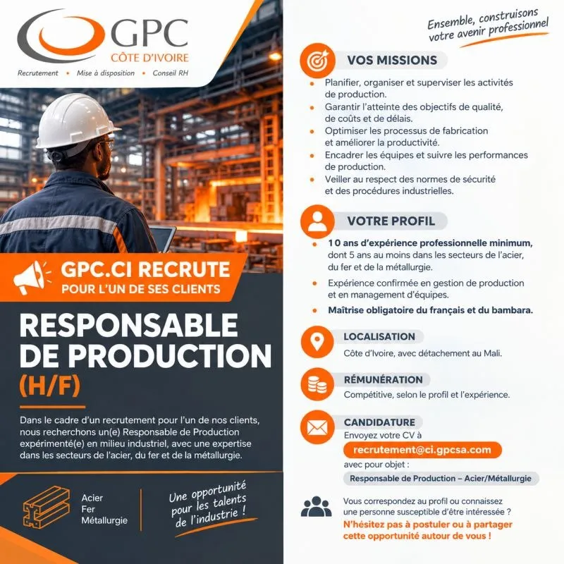 RECRUTEMENT RESPONSABLE DE PRODUCTION (H/F)