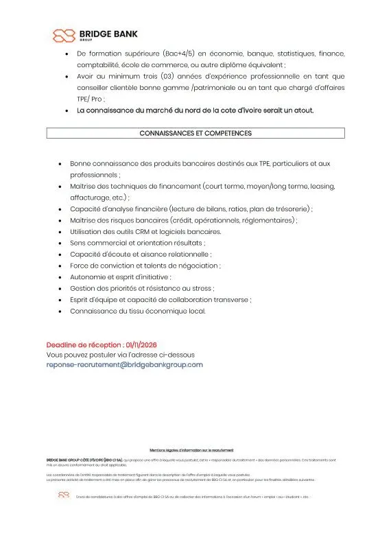 RECRUTEMENT CHARGE D'AFFAIRES (H/F)