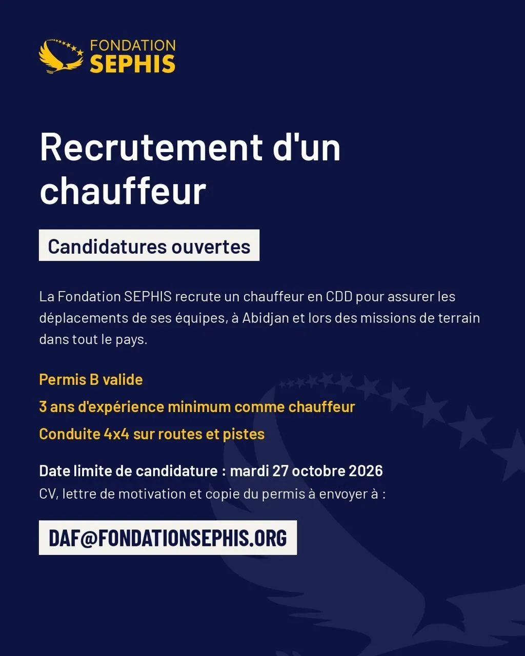 RECRUTEMENT D'UN CHAUFFEUR PROFESSIONNEL